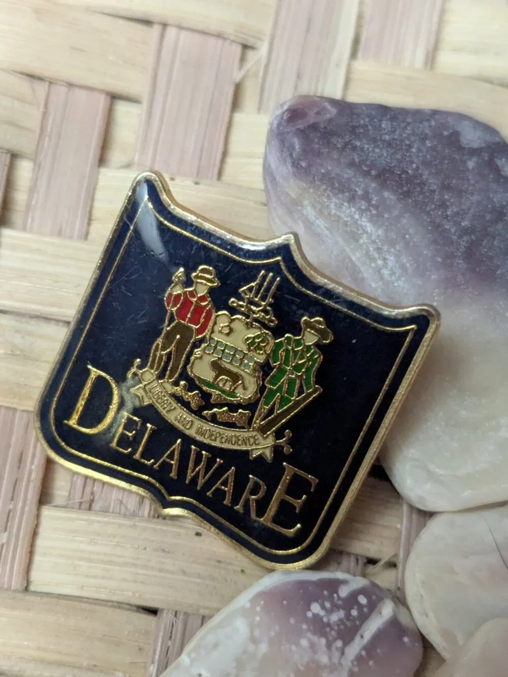 New State Of Delaware Flag Coat Of Arms Blue Shield-Shaped Souvenir Lapel Pin